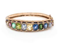 ANTIQUE, MULTIGEM, DIAMOND AND ENAMEL BANGLE BRACELET