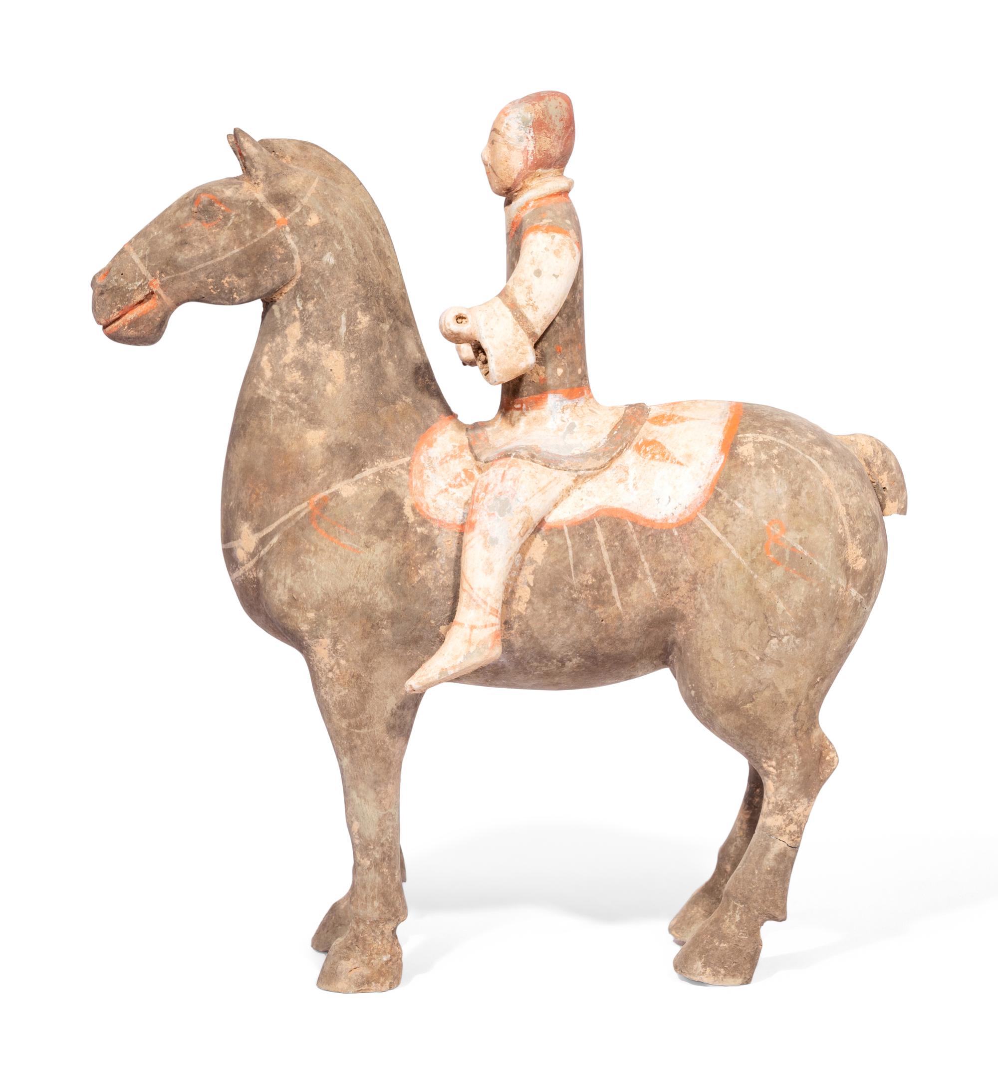 A Chinese Painted Pottery Equestrian Figure
