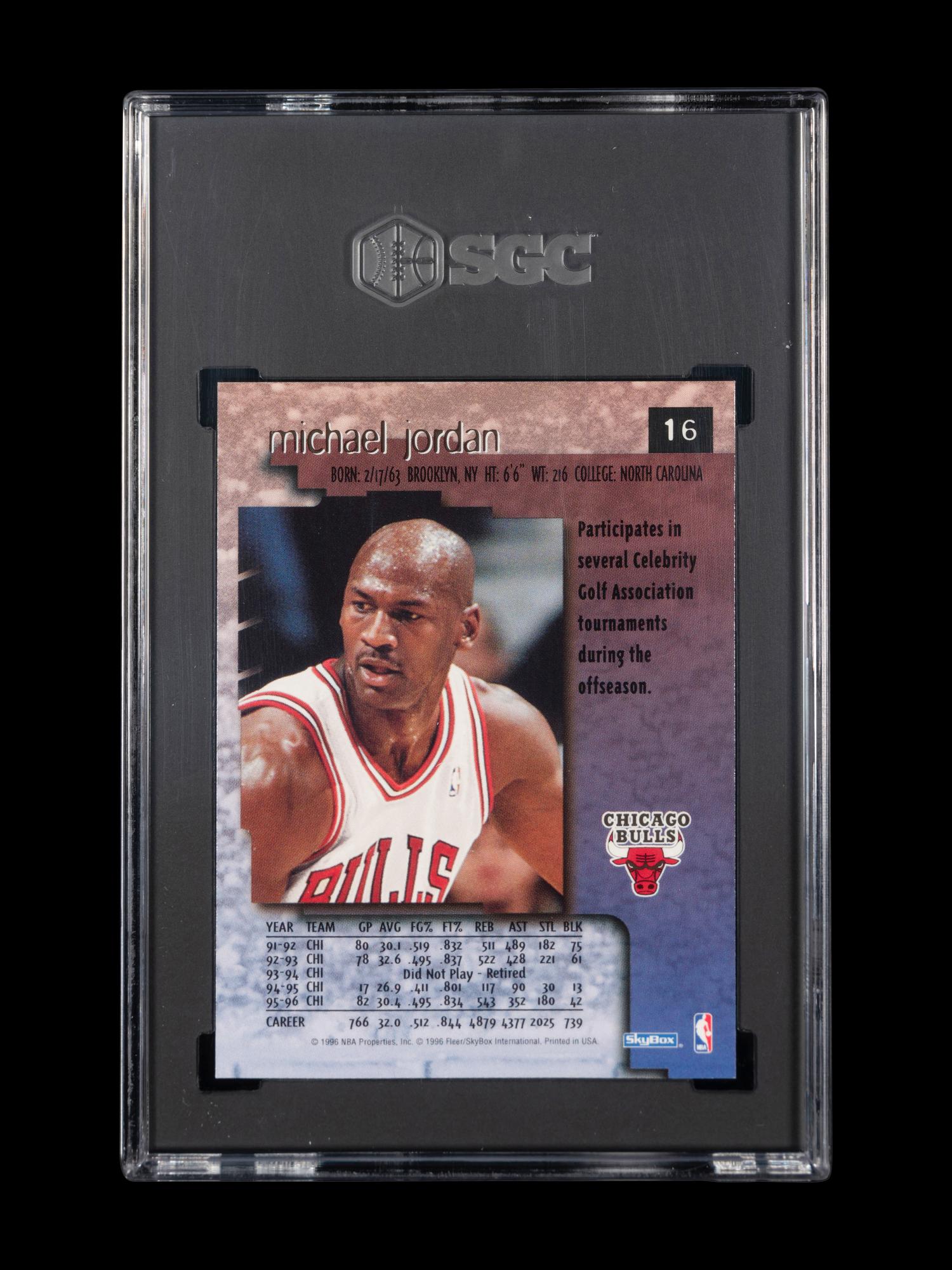A 1996-97 Skybox Premium Michael Jordan Basketball Card No. 16 (SGC 10 GEM MINT)