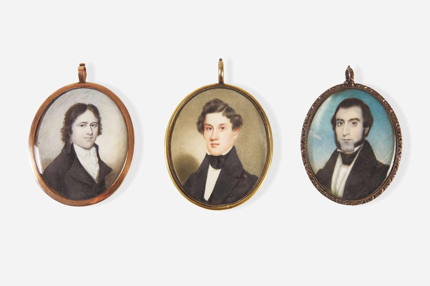 American School 19th century, A Group of Three Portrait Miniatures of Gentlemen, early 19th century