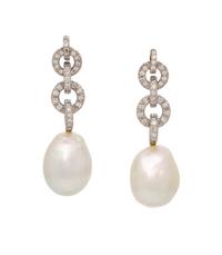 DIAMOND AND CULTURED BAROQUE PEARL EARRINGS