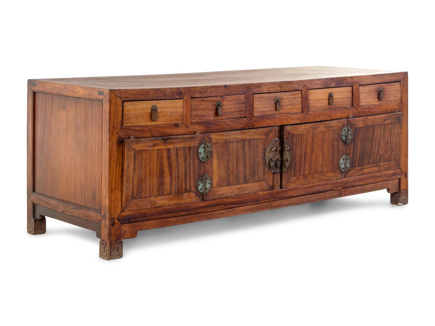 A Chinese Carved Wood Low Cabinet
