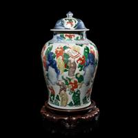 A Chinese Wucai Porcelain 'Boys' General Jar and Cover, Possibly 17th Century 或明末清初 五彩百子圖將軍罐