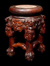 Three Chinese Marble Top Inset Hardwood Stands