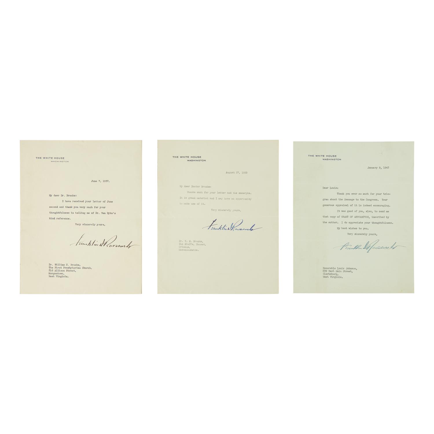 [Presidential] Roosevelt, Franklin D. Group of Three Typed Letters, signed