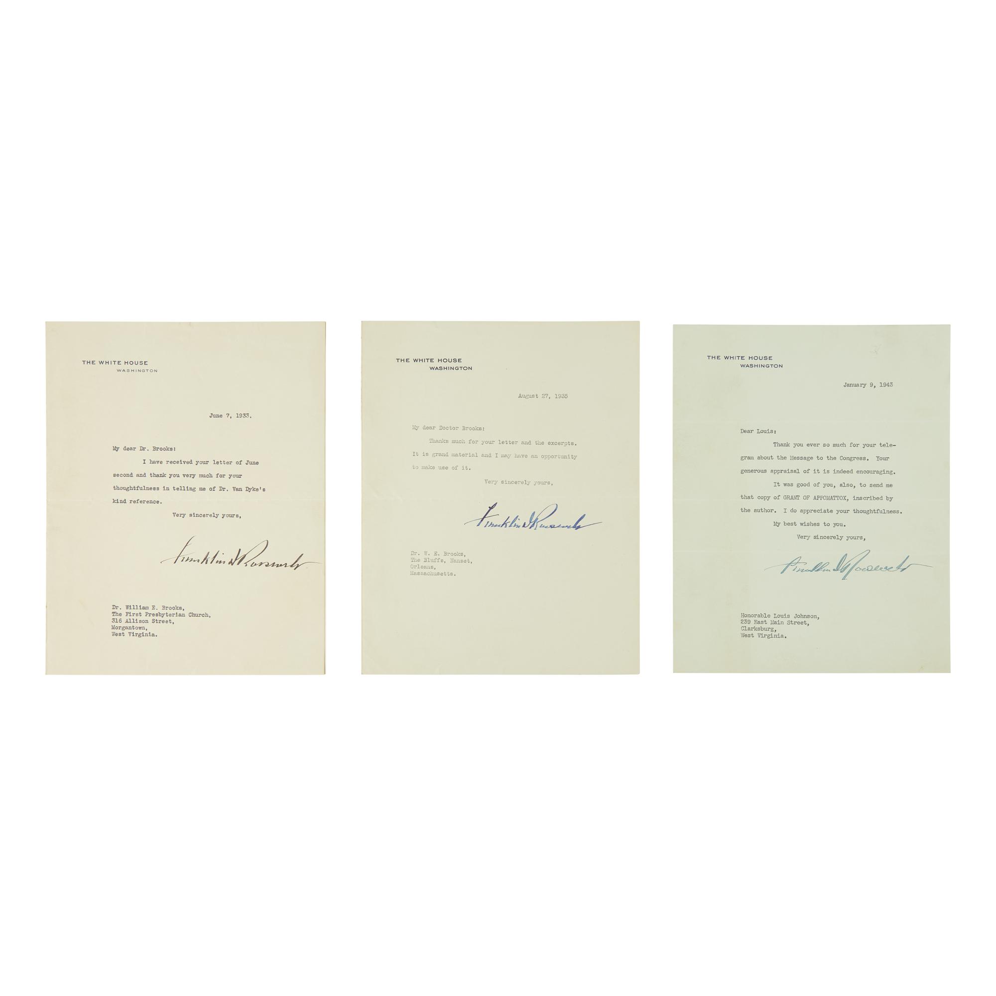 [Presidential] Roosevelt, Franklin D. Group of Three Typed Letters, signed