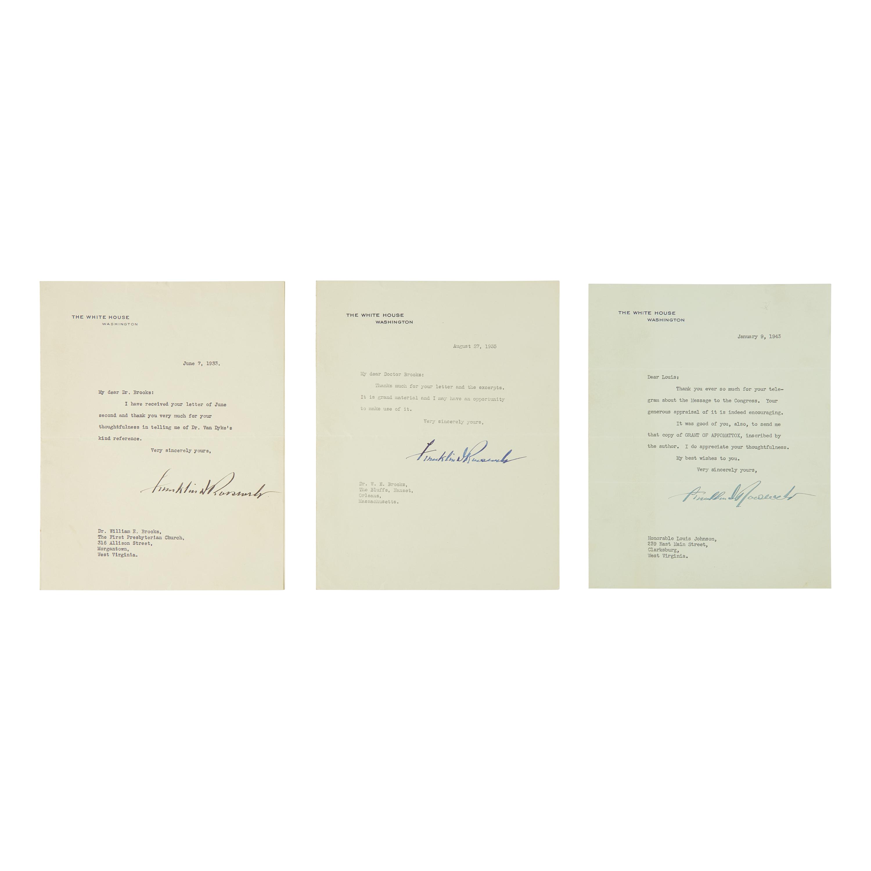 [Presidential] Roosevelt, Franklin D. Group of Three Typed Letters, signed