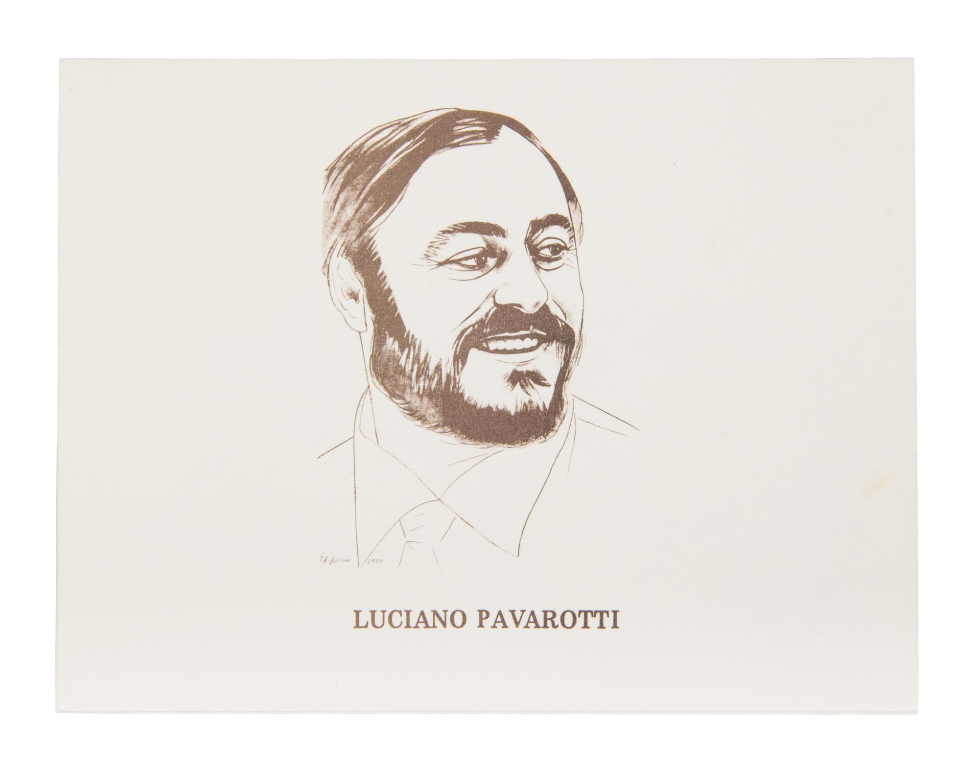 (MUSICIANS) Pavarotti, typed note card signed. Together with Artur Rubenstin, signed promotional booklet.