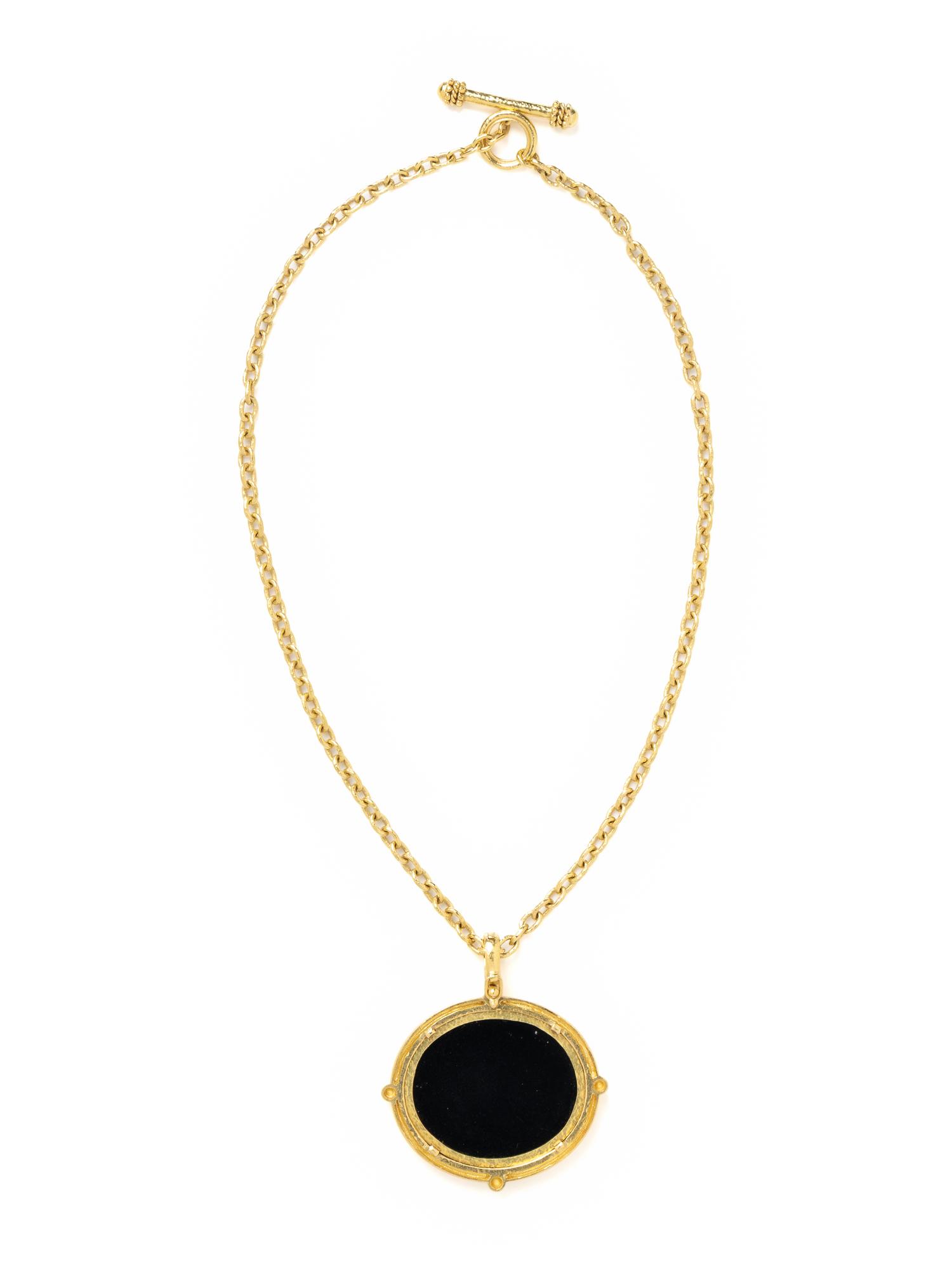 ELIZABETH LOCKE, MICROMOSAIC, ONYX, AND YELLOW GOLD PENDANT NECKLACE