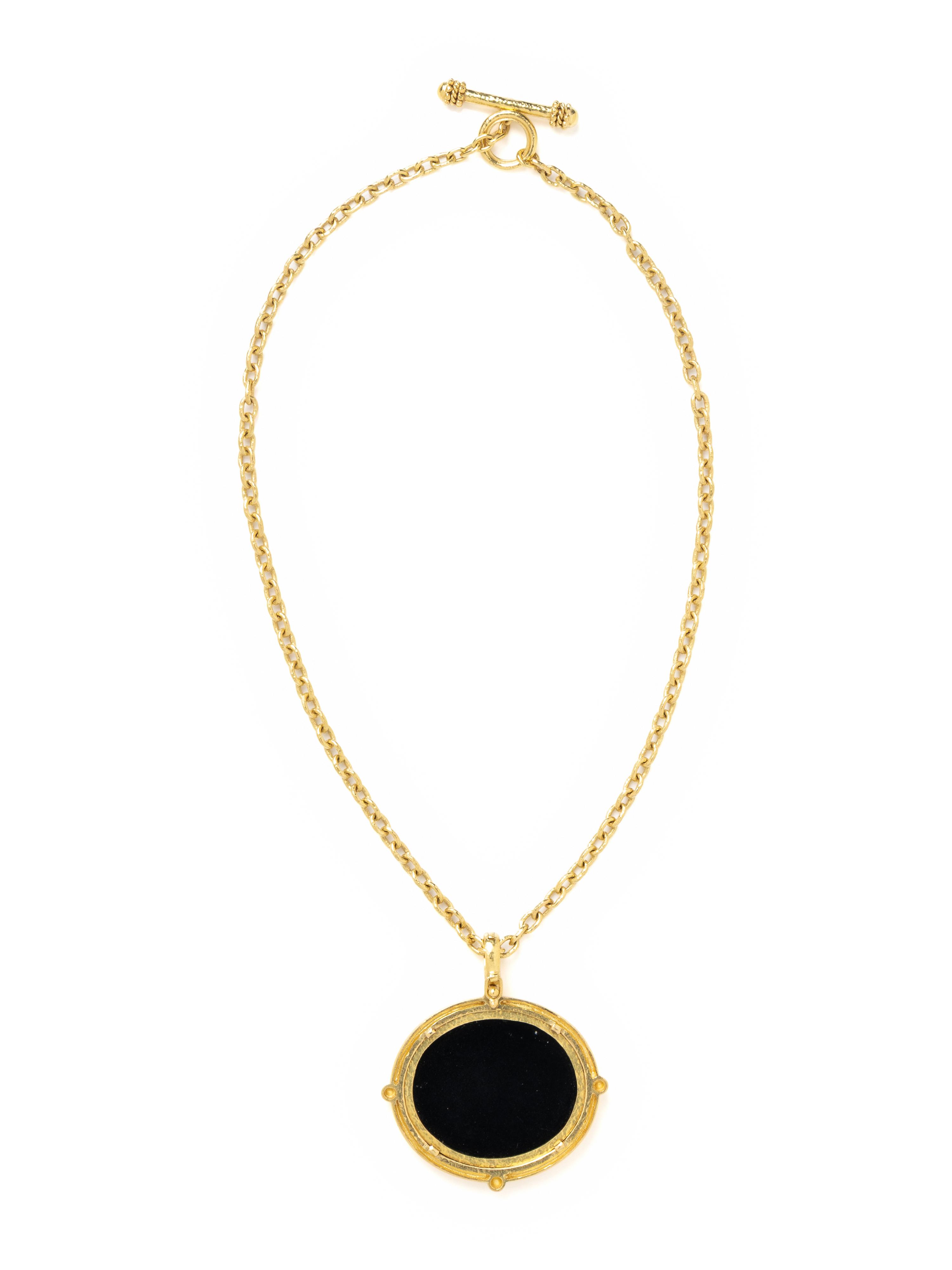 ELIZABETH LOCKE, MICROMOSAIC, ONYX, AND YELLOW GOLD PENDANT NECKLACE