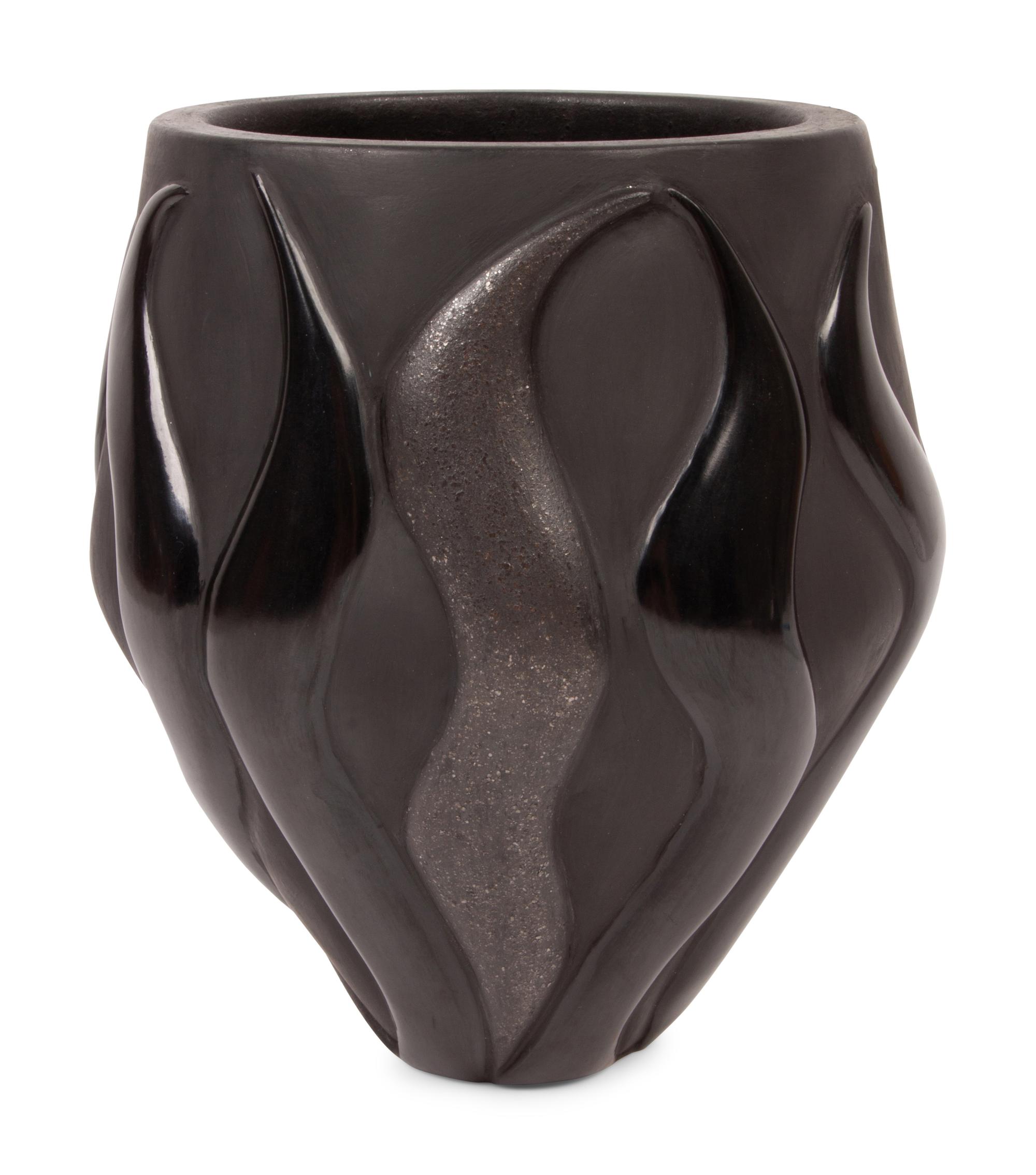 Blackware Pottery Jar, with Flames