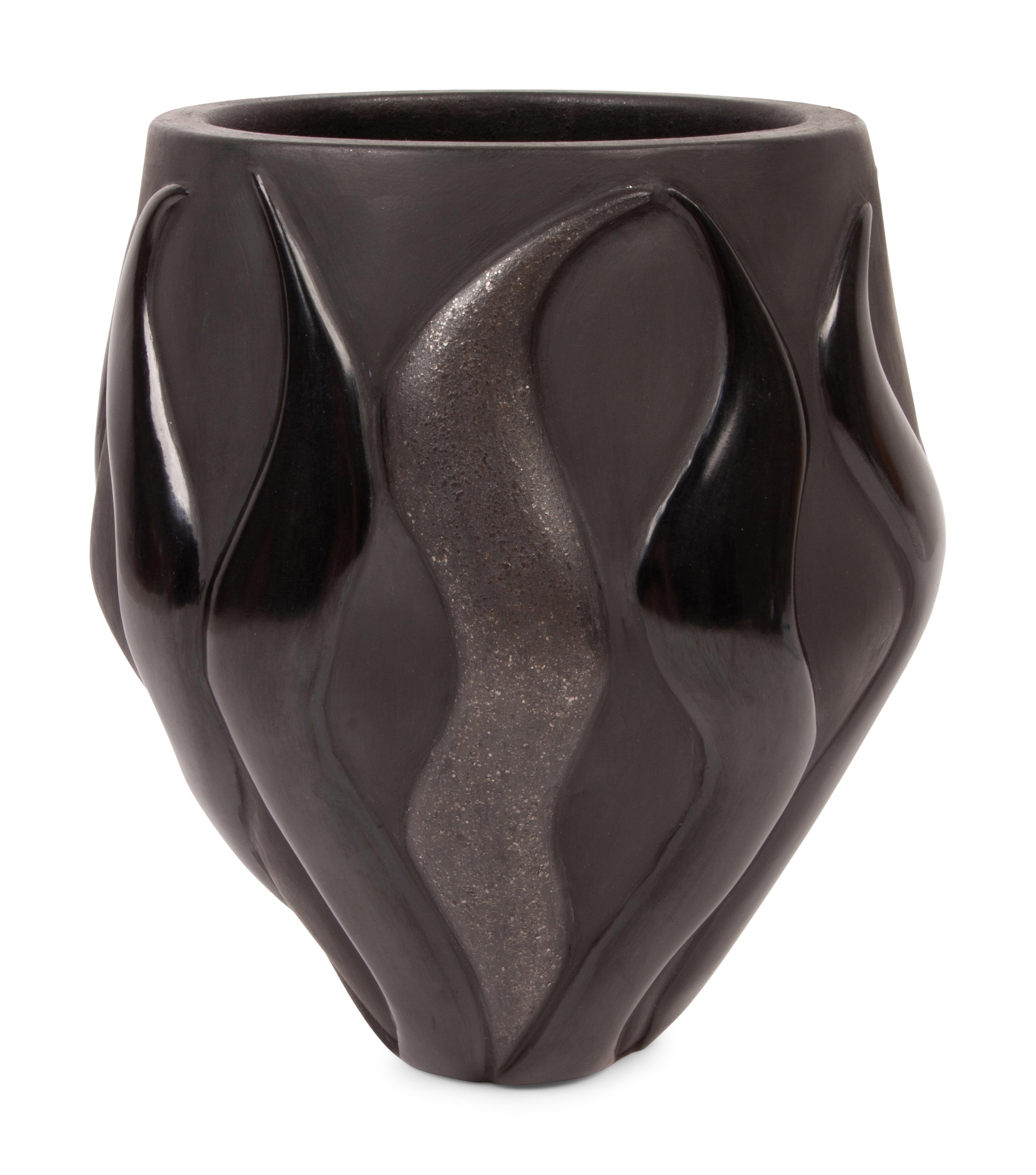 Blackware Pottery Jar, with Flames
