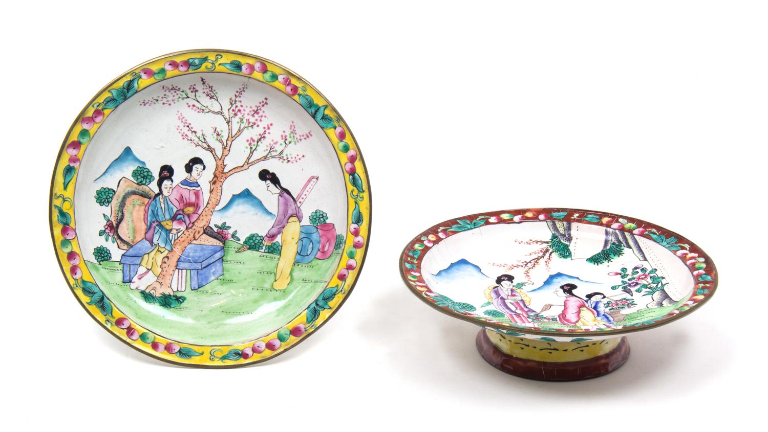 A Pair of Chinese Enameled Metal Tazzas Diameter 7 1/4 inches. — 19THE CENTURY