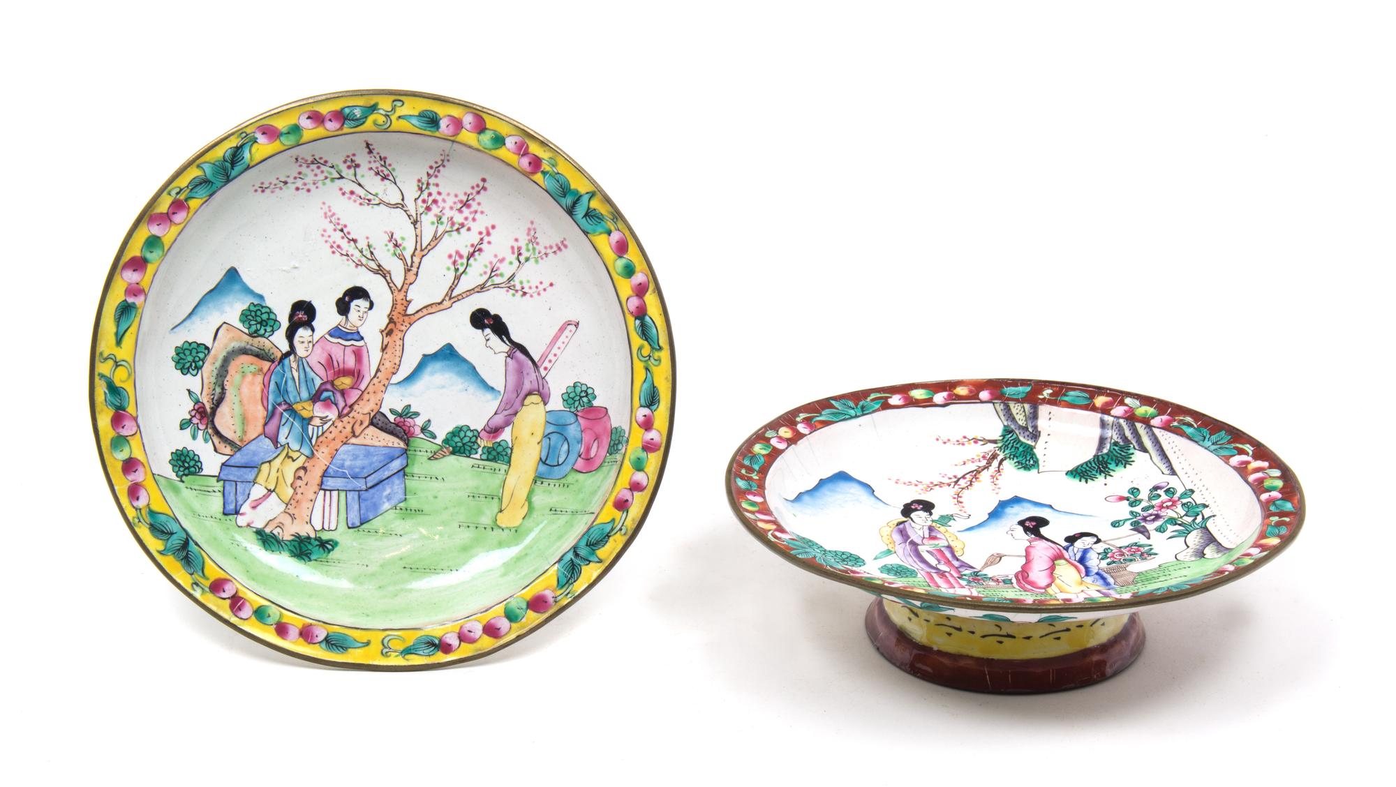 A Pair of Chinese Enameled Metal Tazzas Diameter 7 1/4 inches. — 19THE CENTURY