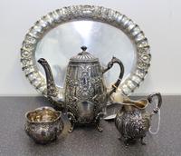 A German Silver Three Piece Tea Set Height of first 6 3/4 inches. — FIRST HALF 20TH CENTURY