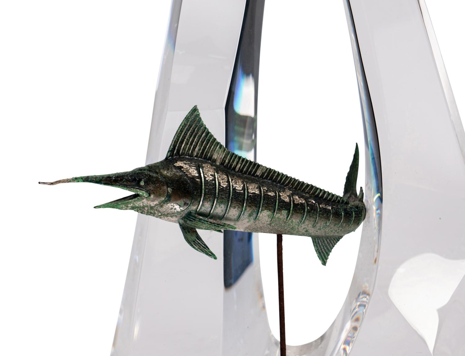 A Steuben Glass and Enameled Silver Blue Marlin Sculpture