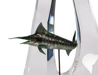 A Steuben Glass and Enameled Silver Blue Marlin Sculpture