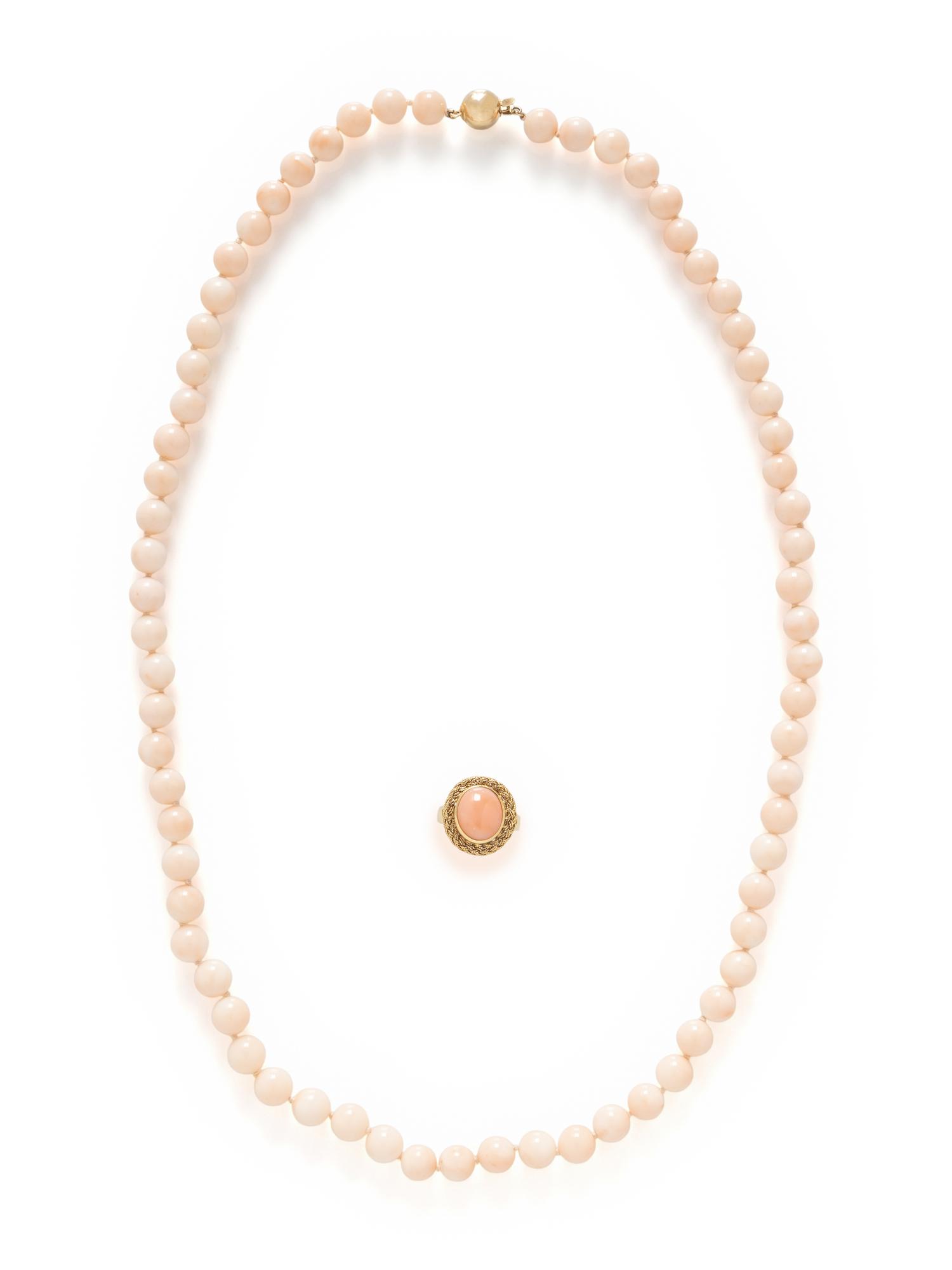 CORAL NECKLACE AND ORANGE STONE RING