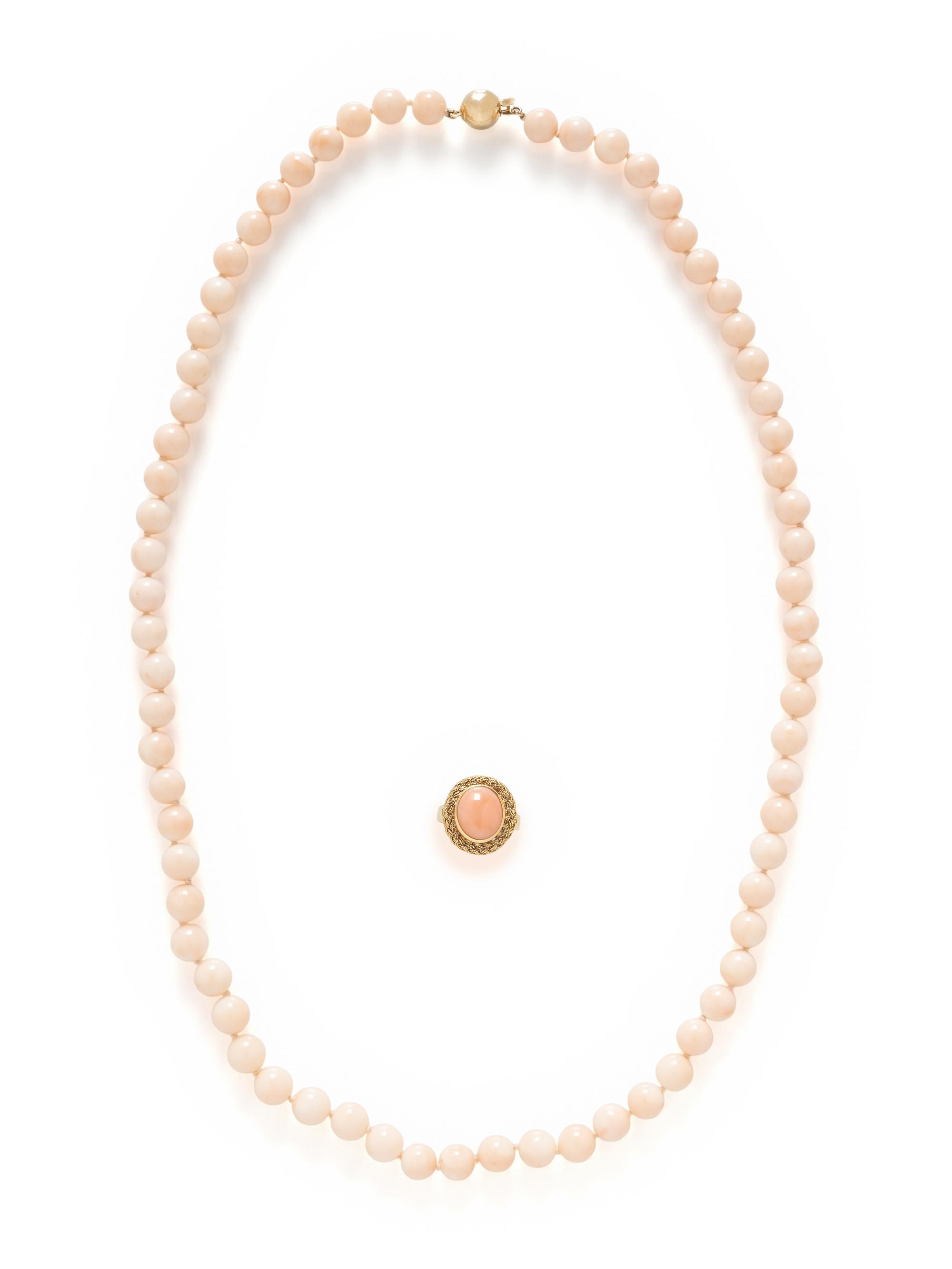 CORAL NECKLACE AND ORANGE STONE RING