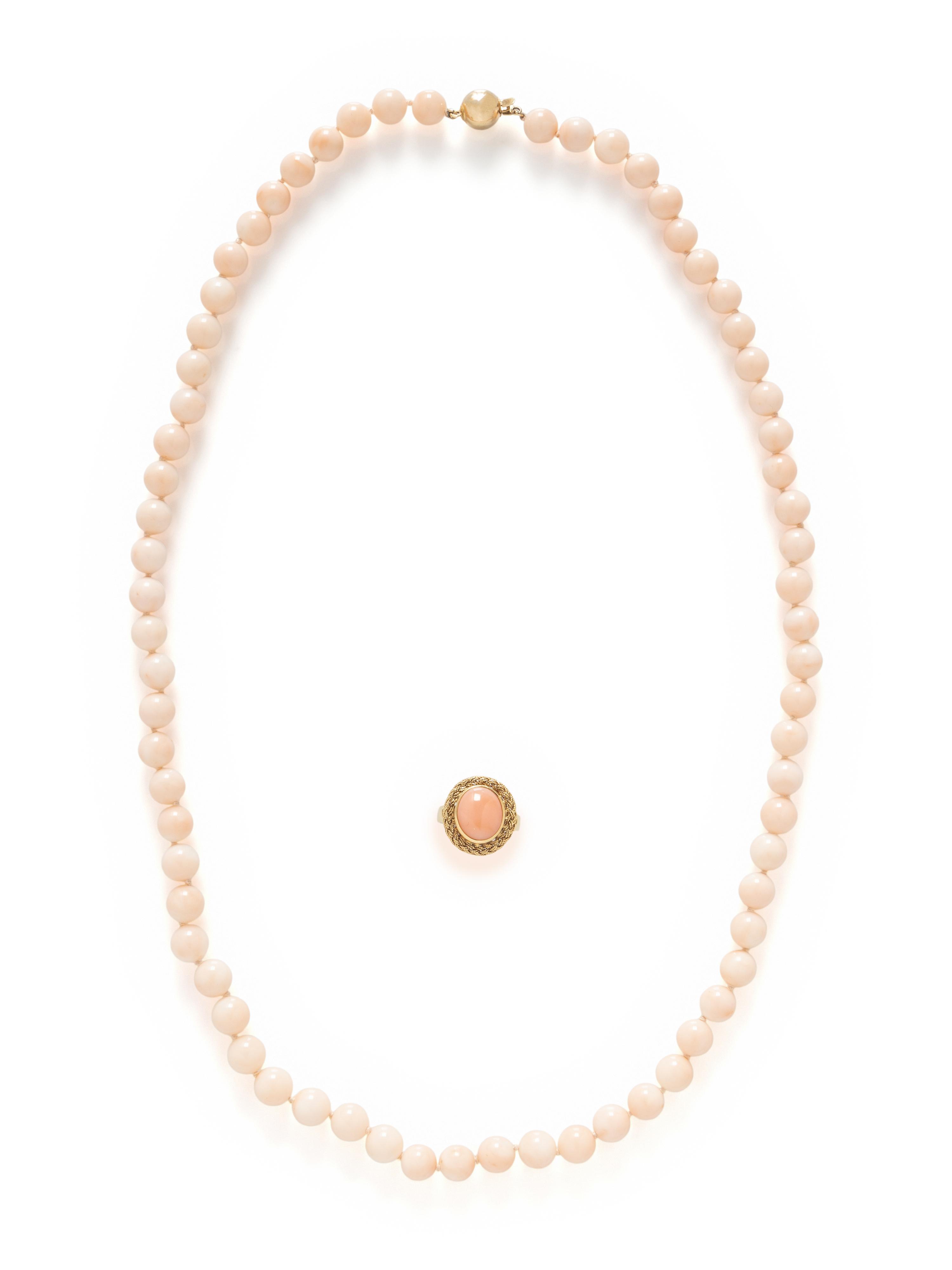 CORAL NECKLACE AND ORANGE STONE RING