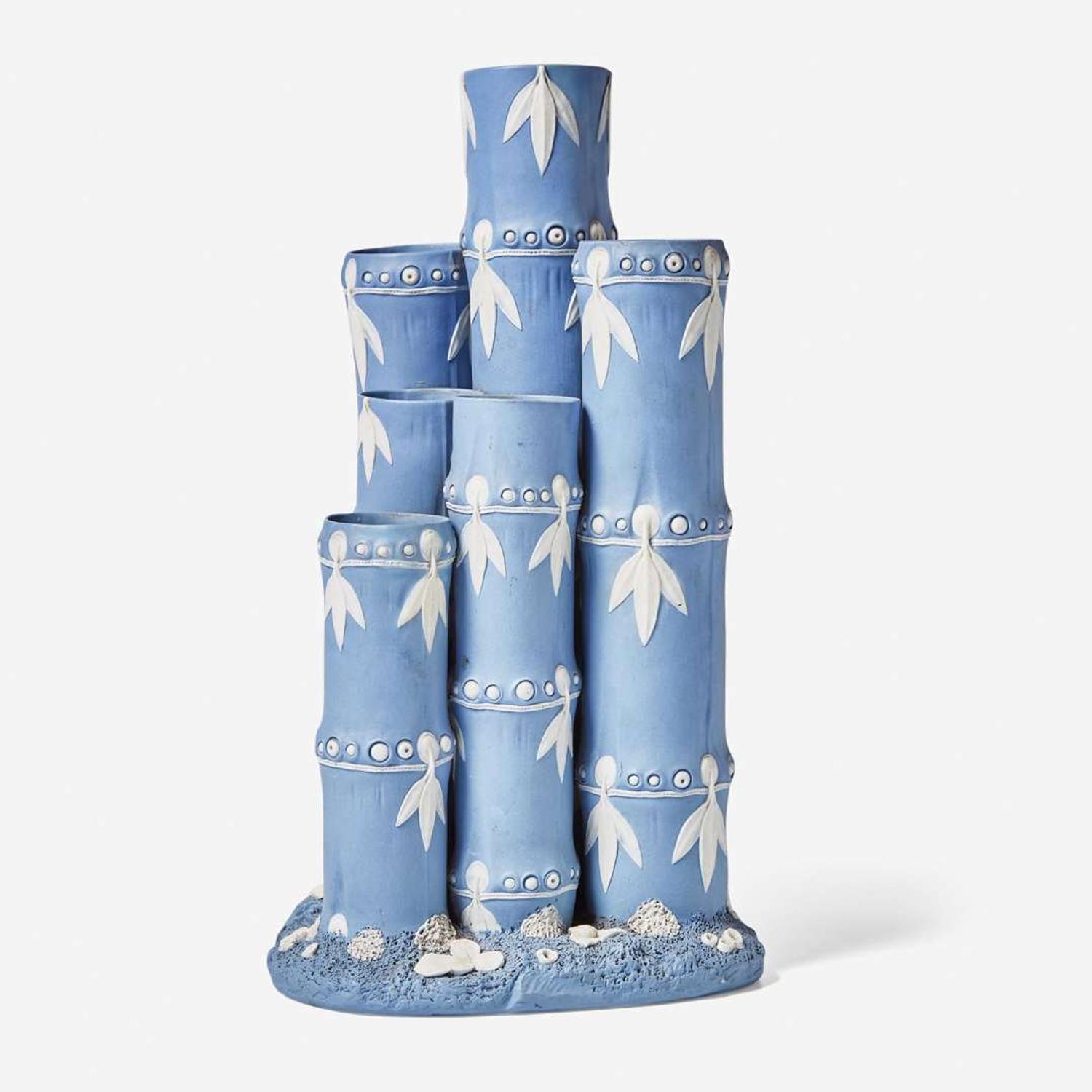 An Exceptional Wedgwood Solid Blue Jasperware Six-Tube Bamboo-Form Vase UK, late 18th century