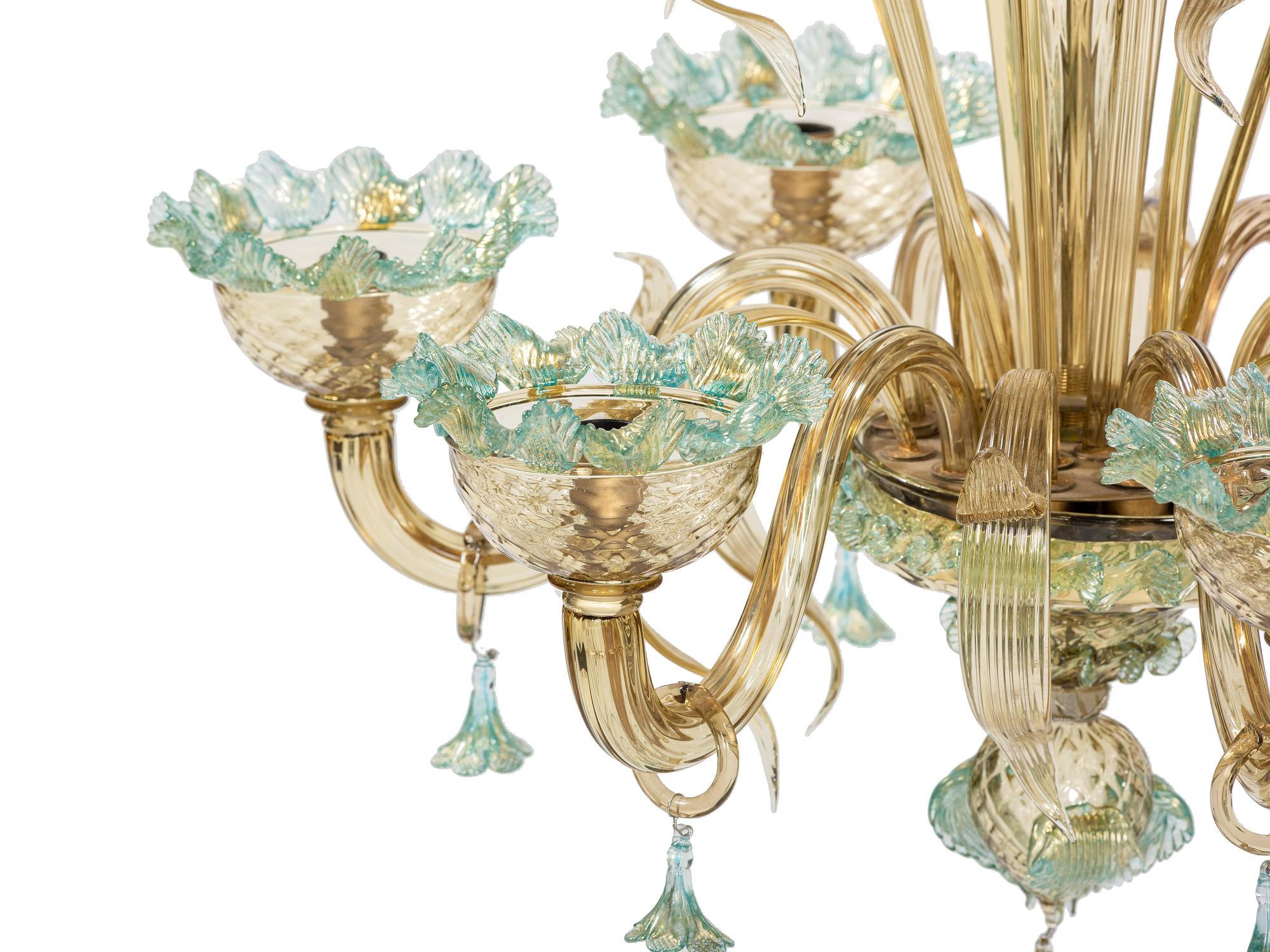 Three Murano Style Six-Light Glass Chandeliers