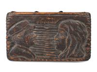 A Folk Art Carved and Stained Pine Tea or Tobacco Storage Box