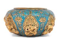 A Pair of Chinese Gilt Bronze Enameled 'Buddhist' Bowls
