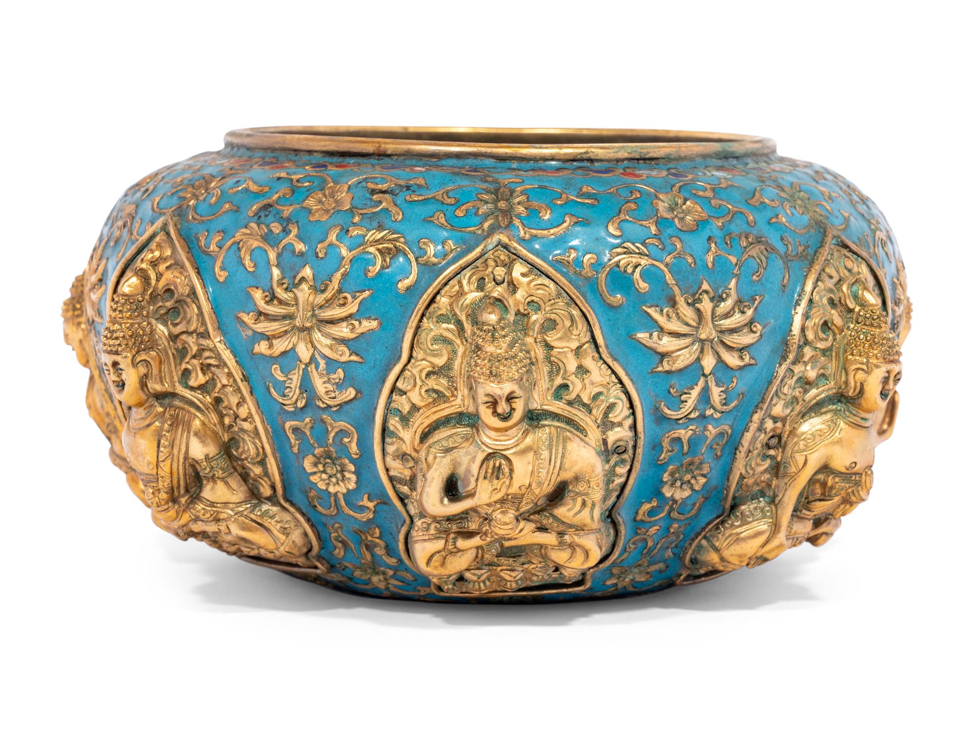 A Pair of Chinese Gilt Bronze Enameled 'Buddhist' Bowls