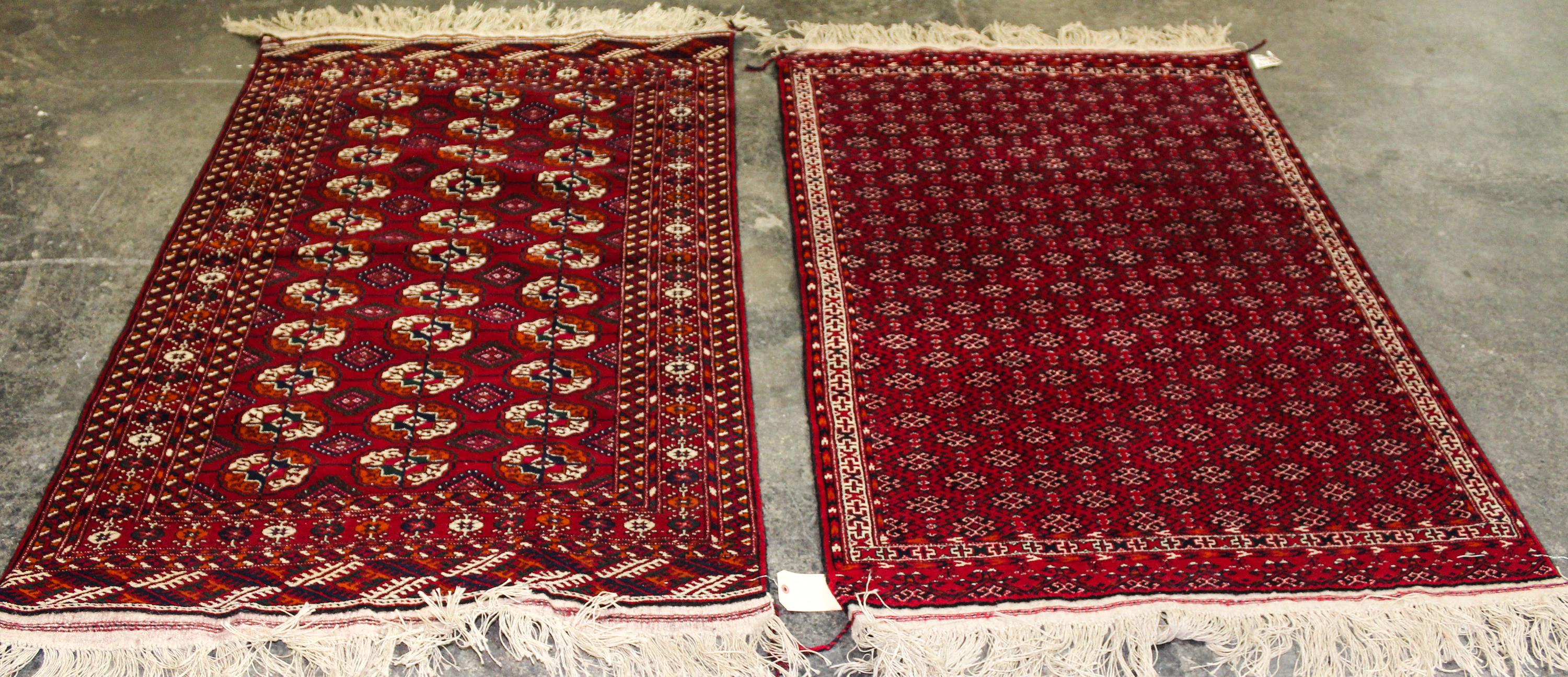 Two Bokhara Wool Rugs Dimensions of largest 5 feet 4 inches x 3 feet 3 1/2 inches.