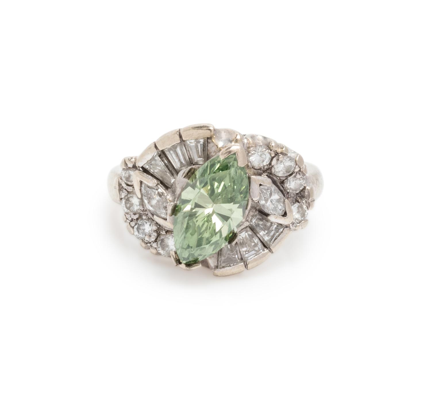 An 18 Karat White Gold, Jade and Diamond Ring,