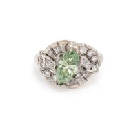 An 18 Karat White Gold, Jade and Diamond Ring,