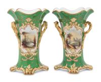 A Pair of English Rockingham Parcel Gilt Porcelain Topographical Vases