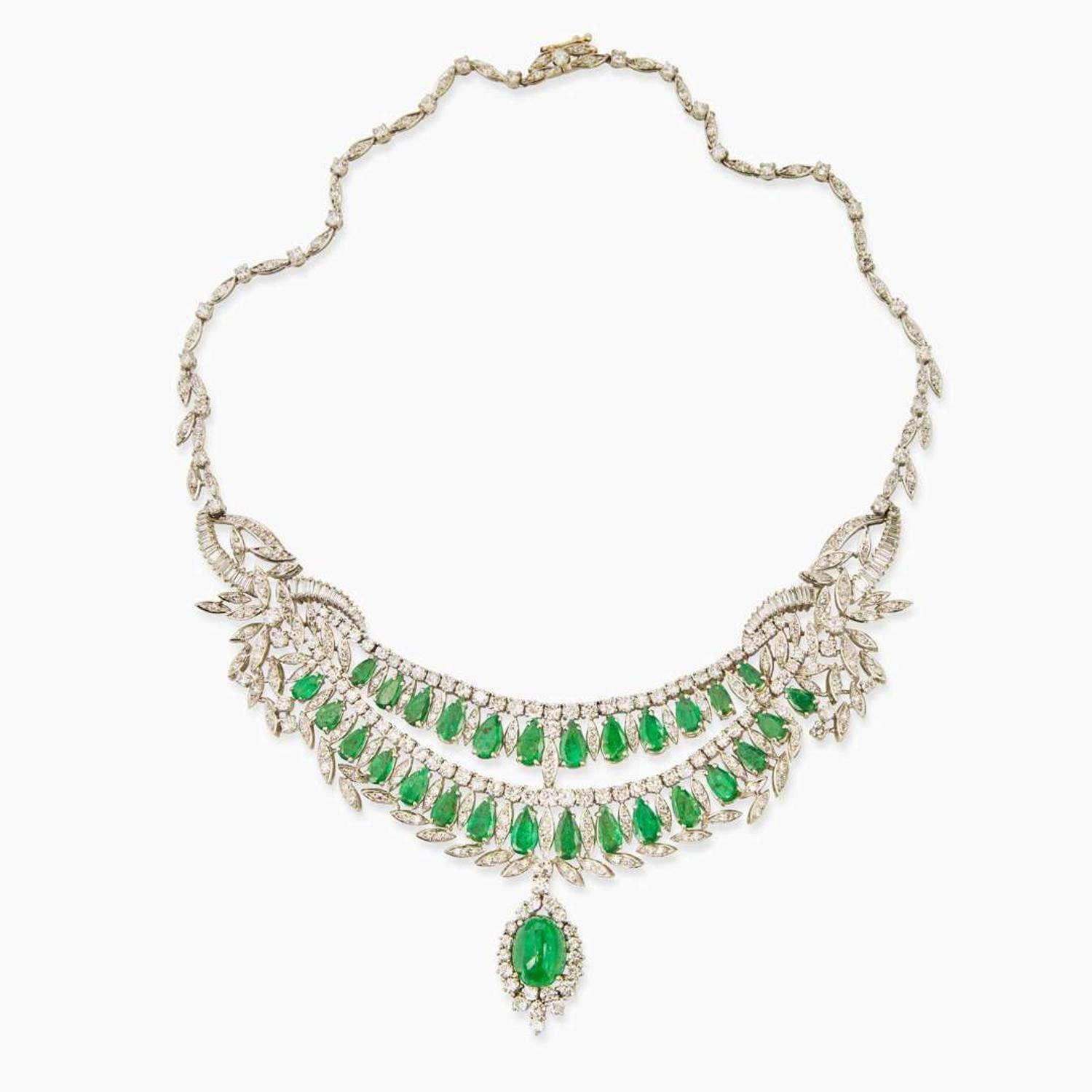 A Platinum, Emerald, and Diamond Necklace