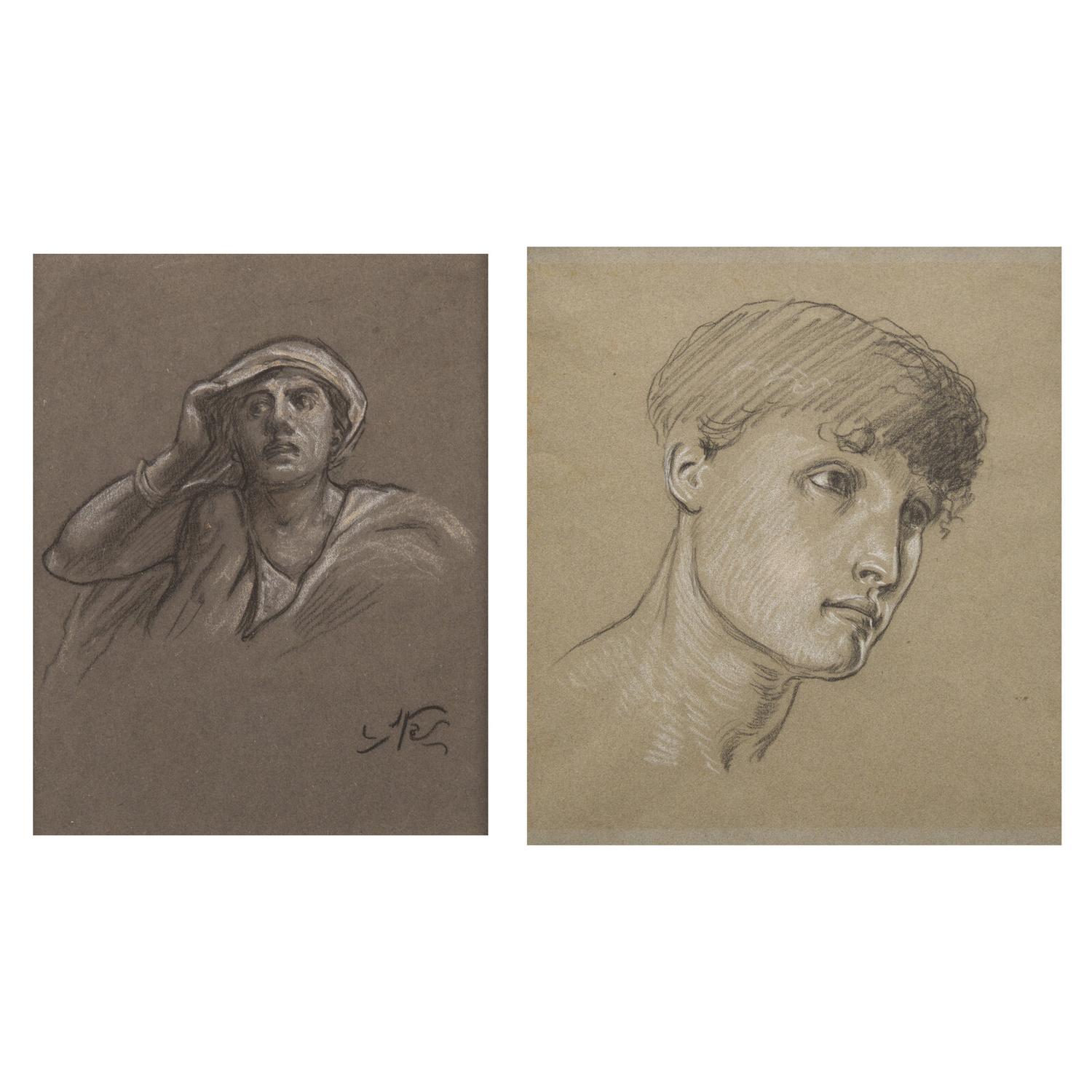 Elihu Vedder (American, 1836–1923) — Study for "Return from Calvary - the Ninth Hour from Crucifixion," c. 1867; together with Sketch of a Boy's Head (Two Works)