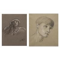 Elihu Vedder (American, 1836–1923) — Study for "Return from Calvary - the Ninth Hour from Crucifixion," c. 1867; together with Sketch of a Boy's Head (Two Works)