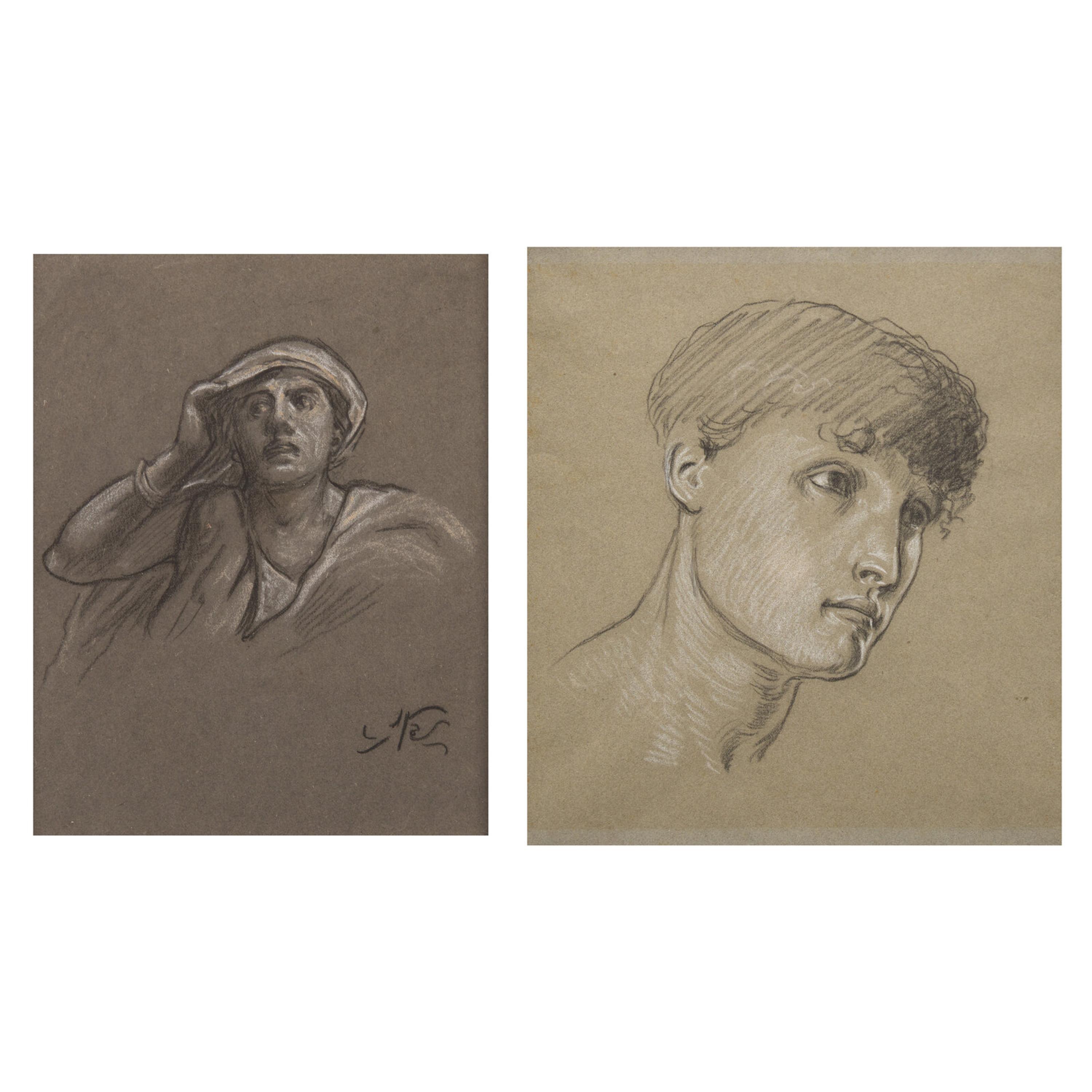 Elihu Vedder (American, 1836–1923) — Study for "Return from Calvary - the Ninth Hour from Crucifixion," c. 1867; together with Sketch of a Boy's Head (Two Works)