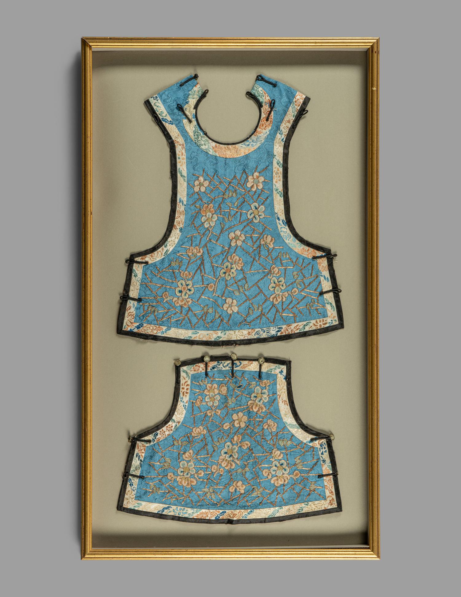 Two Chinese Blue Ground Silk Embroidered Lady's Garments
