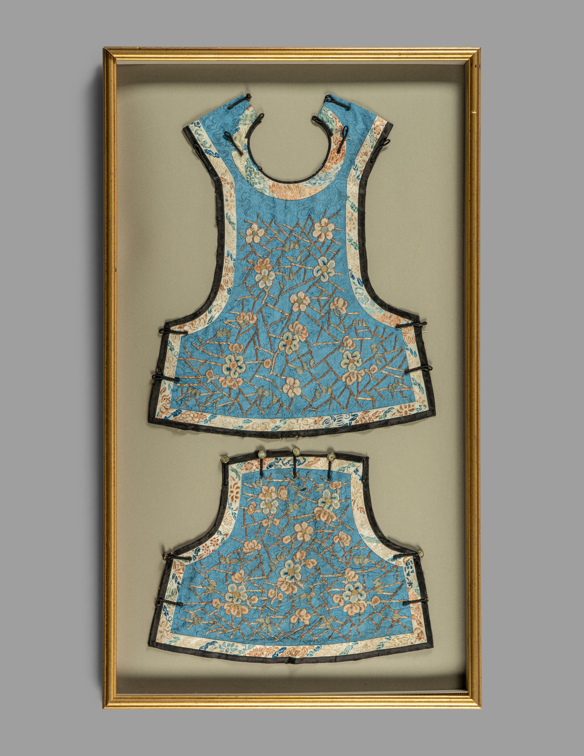 Two Chinese Blue Ground Silk Embroidered Lady's Garments