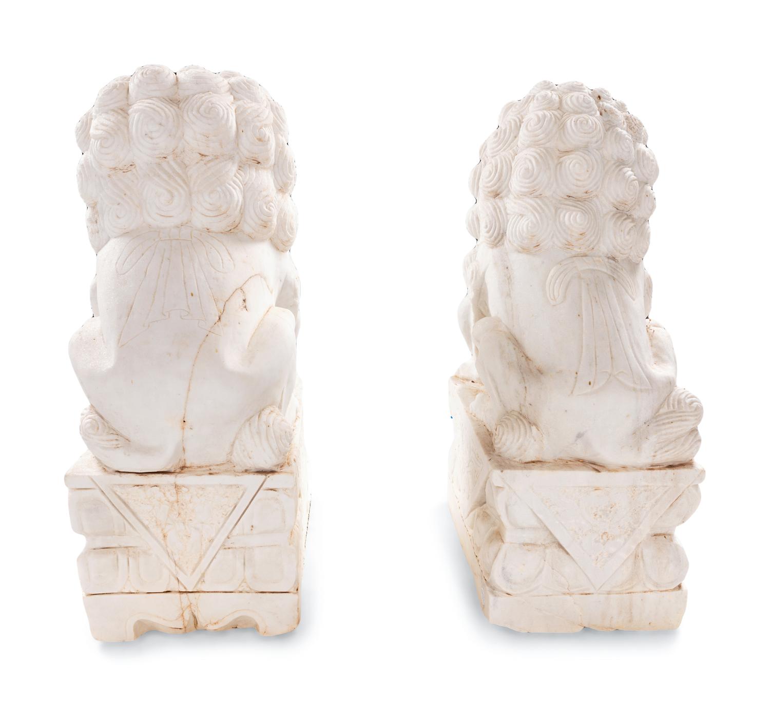 A Pair of Chinese Carved Marble Buddhistic Lions