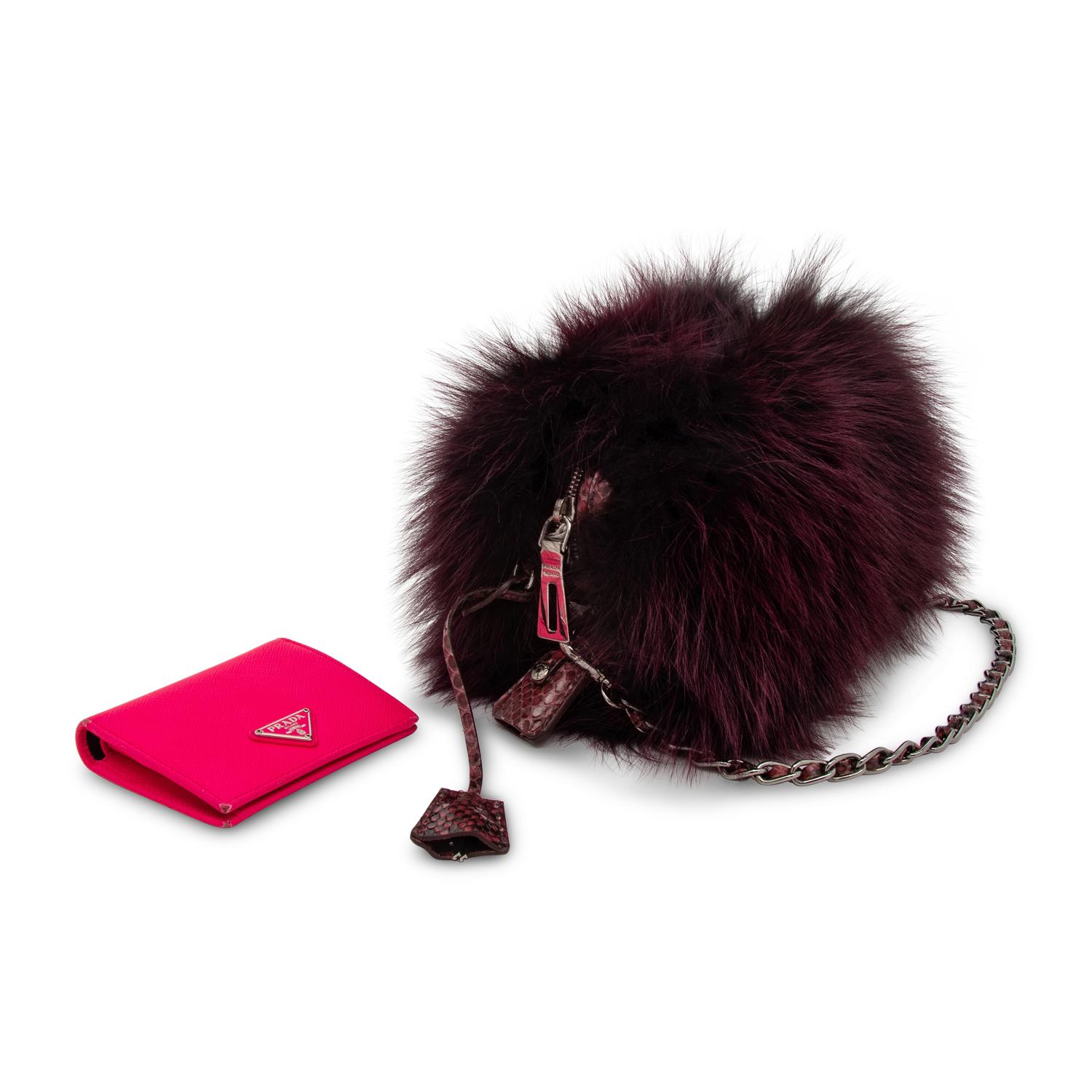 PRADA, PURPLE FOX FUR BAG & PINK WALLET