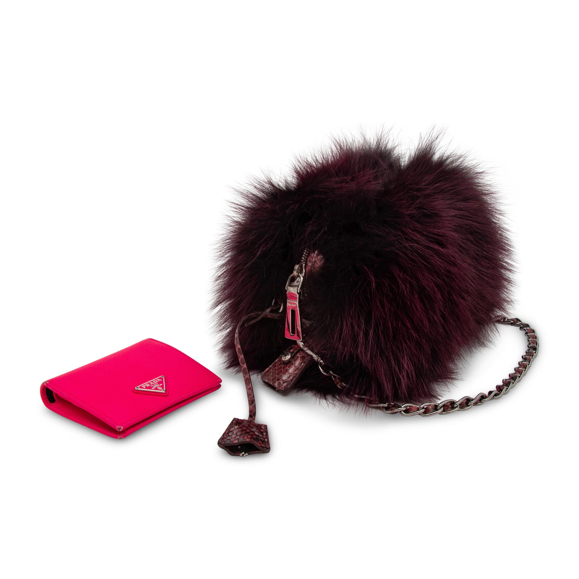 PRADA, PURPLE FOX FUR BAG & PINK WALLET