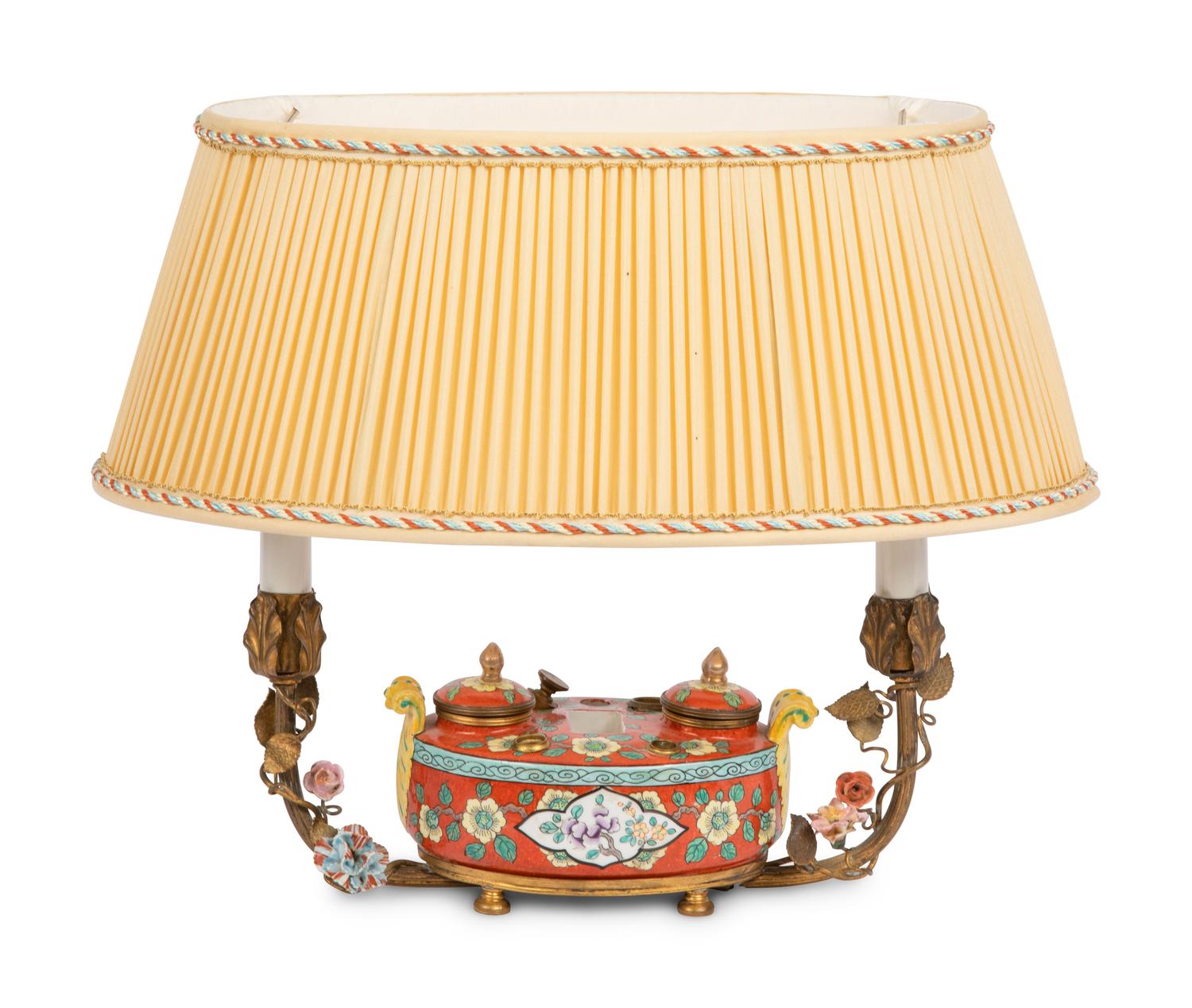 A French Porcelain Encrier Mounted as a Lamp