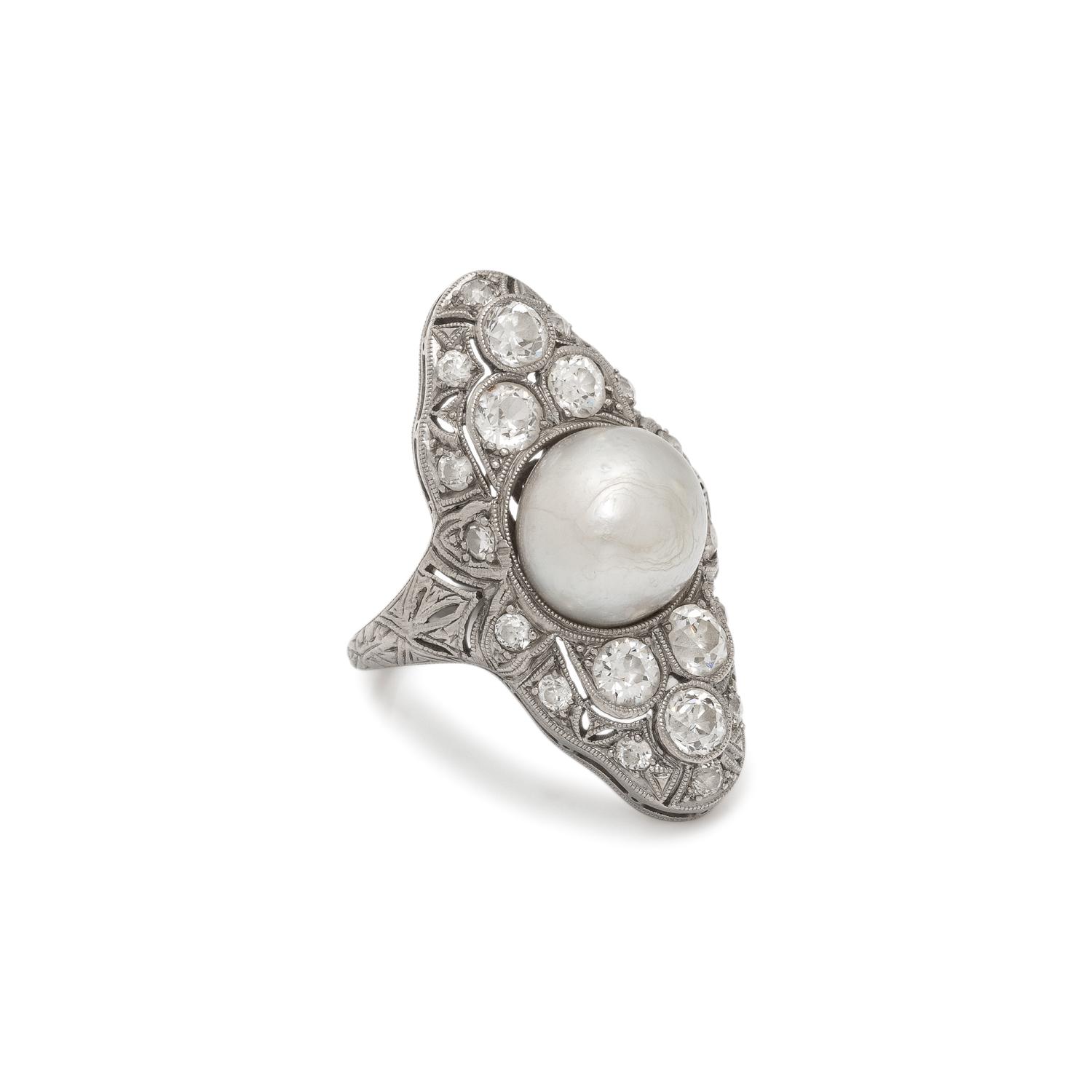 ANTIQUE, PLATINUM, PEARL, AND DIAMOND RING