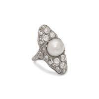 ANTIQUE, PLATINUM, PEARL, AND DIAMOND RING