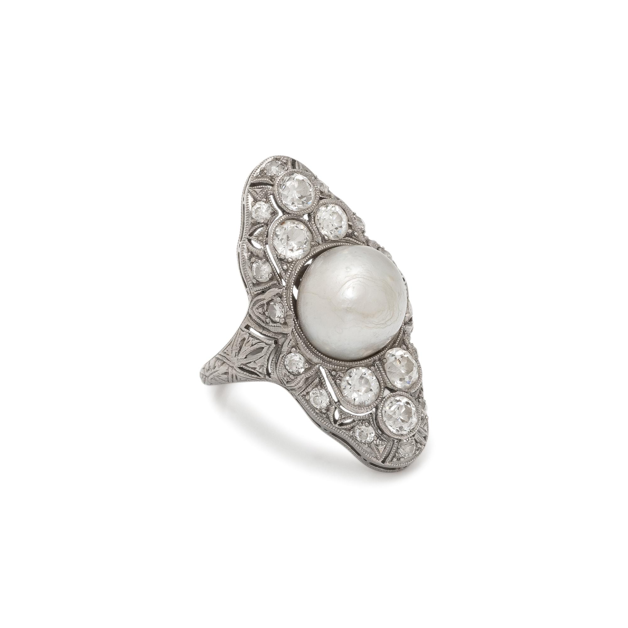 ANTIQUE, PLATINUM, PEARL, AND DIAMOND RING