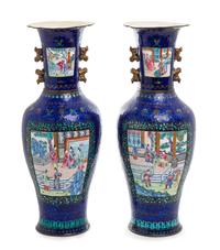 A Pair of Large Canton Export Enamel Vases Height 18 inches. — LATE 19TH/EARLY 20TH CENTURY