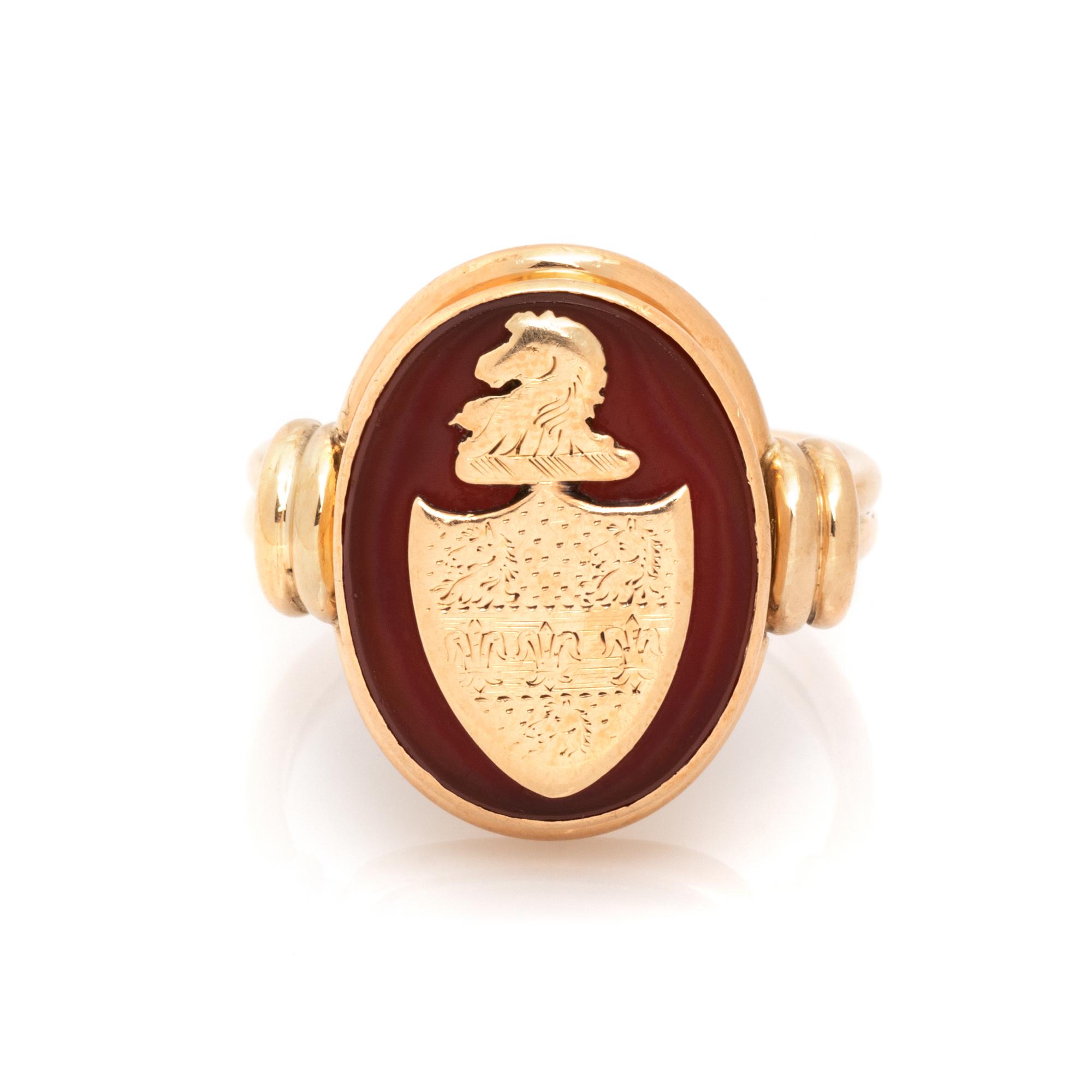 YELLOW GOLD AND HARDSTONE HERALDIC RING
