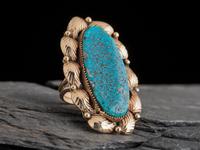 14K Gold and Kingman Spiderweb Turquoise Ring