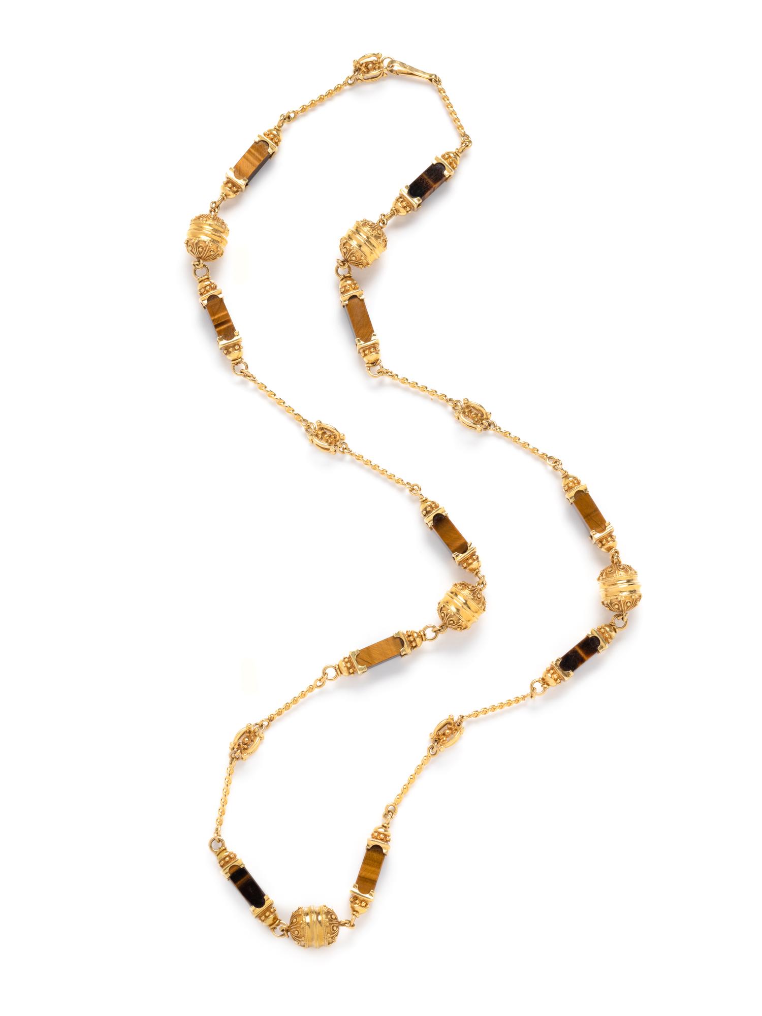 YELLOW GOLD AND TIGER'S EYE NECKLACE